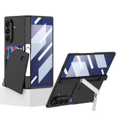 Imagem de HAOMRIYL Capa para Samsung Galaxy Z Fold 7, com dobradiça, capa protetora de corpo inteiro, suporte dobrável, compartimento para cartão invisível à prova de choque, capa rígida para PC, preta, dobra 7
