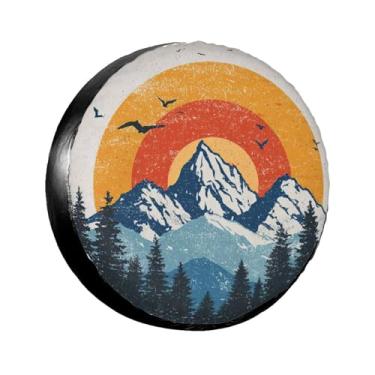 Imagem de LOJAOGON Capa de pneu sobressalente vintage Mountains Sunset Protetores de roda à prova de poeira Capa de pneu de roda para trailer, trailer, areia muitos veículos 43.2 cm