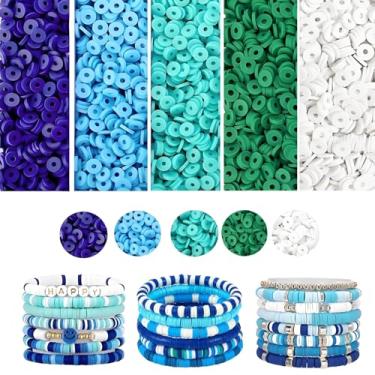 Imagem de Kit de fabricação de pulseiras de contas de argila com 4000 peças, espaçador de polímero de 6 mm, contas Heishi planas para fabricação de joias, colar e brincos (azul)