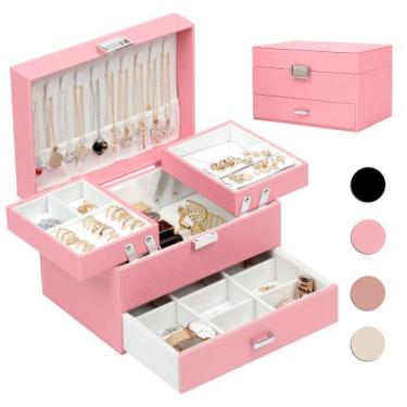 Imagem de Caixa de joias Dajasan PU Leather 3 camadas para meninas e mulheres ro