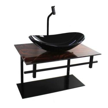 Imagem de Gabinete Vidro Banheiro 60Cm Oval Ap Slim Madeira Nogueira - Cubas E G