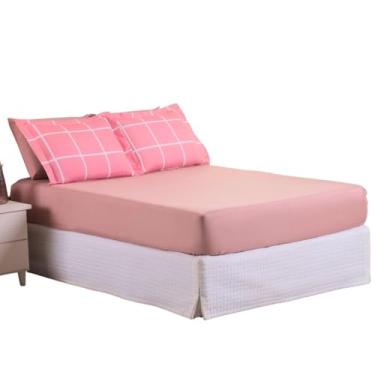Imagem de Kit Jogo Lençol Roupa Cama Casal Queen 5 Peças Elastico Fronha Decoração Quarto Toqe Seda 200 Fios Linha Rose