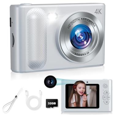 Imagem de Câmera para crianças, câmera digital barata 1080p, câmeras digitais de 48 MP com lente dupla, luz de preenchimento e cartão SD de 32 GB, câmera infantil para meninos e meninas presentes (prata)