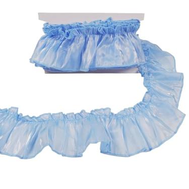 Imagem de Acabamento de renda plissada de organza de 7,6 cm de largura, 5 metros de acabamento de renda plissado com babados para costura DIY, cortina de vestido de casamento, decoração de fronha (azul)