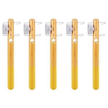 Imagem de WEBEEDY 5 peças de acessórios de pesca dourados ferramenta de amarração de nó de linha de pesca de metal equipamento de nó rápido suprimentos de equipamento de pesca dispositivo de nó de anzol para