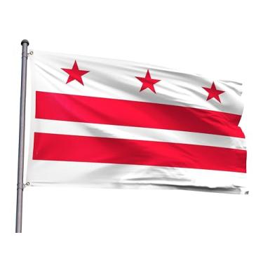 Imagem de Bandeira do estado de Washington DC, 6 x 8 m, bandeira do distrito de Columbia, poliéster, cor vívida com 2 ilhós de latão para decoração de festa de eventos temáticos de Washington DC (DC, 0,6 x 0,9