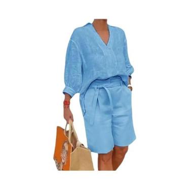 Imagem de Conjunto De Shorts Feminino plus Size De Verão Com Decote Em V E Manga