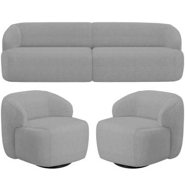 Imagem de Sofá 3 Lugares Curvo Orgânico com 02 Poltronas Para Sala Living 250cm Barolo L06 Linho Cinza Escuro - Lyam Decor