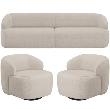 Imagem de Sofá 4 Lugares Curvo Orgânico com 02 Poltronas Para Sala Living 280cm Barolo L06 Linho Bege - Lyam Decor