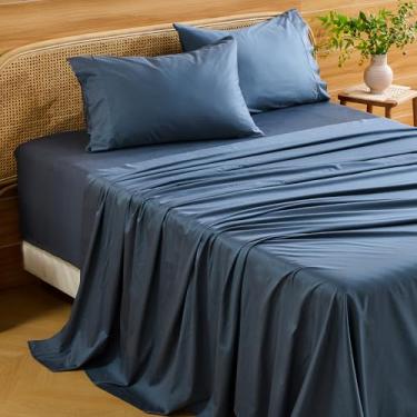 Imagem de Bedlifes Lençóis com bolso profundo 45 a 61 cm, algodão egípcio California King Size, 1000 fios, 4 peças – serve para colchões extra grossos, refrescantes e respiráveis (azul lago)