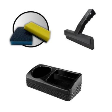 Imagem de Kit Porta Detergente Rodinho De Pia Esponjas Amarela e Azul - Arqplast