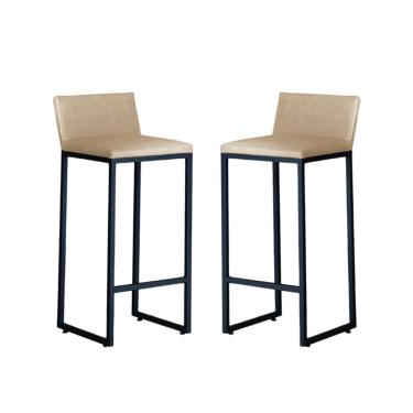 Imagem de Kit 2 Banquetas Alta Dani Reforçada Decorativa Balcão Bancada Cozinha Bar Base Preta Courino