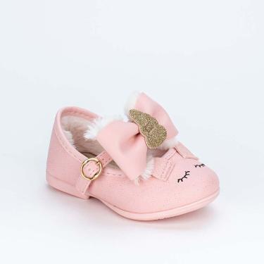 Imagem de Sapatilha Bebê Feminina Kidy Laço Unicórnio Rosa Com Pelo