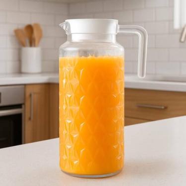 Imagem de Jarra de Vidro Diamond Decorada 1 Litro com Alça e Tampa - Yeet