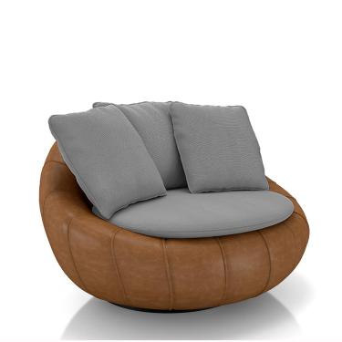 Imagem de Poltrona Giratória Sala de Estar com Almofadas Afrodite Cinza Caramelo Manchado Linho/PU G45 - Gran Belo