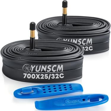 Imagem de Tubos de bicicleta 700C 700x25C/28C/30C/32C AV48mm válvula Schrader borracha butílica premium 700C tubos de bicicleta compatíveis com 700 x 25C 700x26C 700x28C 700x30C 700x32C tubos de pneu de