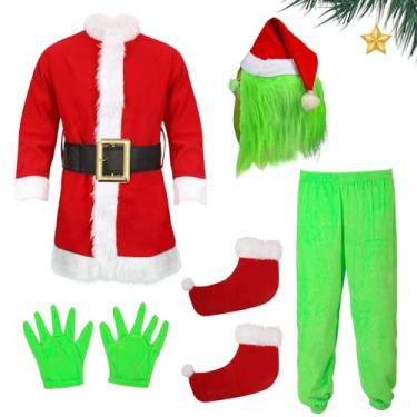 Imagem de Ditip Fantasia de Papai Noel verde adulto monstro verde fantasia de Natal peludo para homens e mulheres roupa cosplay com máscara, Verde, GG
