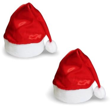 Imagem de Kit 2 Gorro cetim Papai Noel Mamãe Noel Macios Vermelho Branco Fantasia Chapeu Natalino