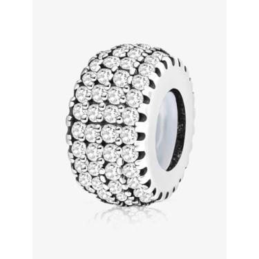 Imagem de 1 peça prata elegante diamante branco berloque contas adequadas para mulheres, faça você mesmo e roupa diária combinando joias decoração presente para mamãe, 2.99*9.25mm, Prata, Sem Pedra Preciosa