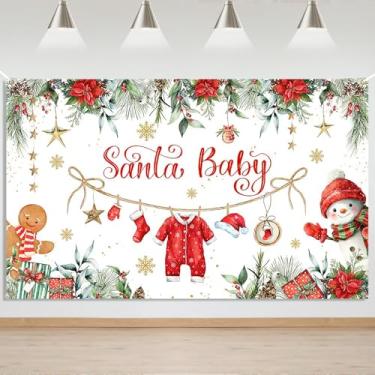 Imagem de Mocsicka Faixa de Natal para chá de bebê, Papai Noel, tema de bebê, chá de bebê, pano de fundo para festa de Natal, boneco de neve, boneco de gengibre, faixa decorativa