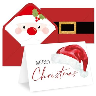 Imagem de Whaline 50 peças de cartões de felicitações de Natal Papai Noel cartões de notas em branco em caixa com adesivos de envelope para convites de festa de Natal, 10 x 15 cm