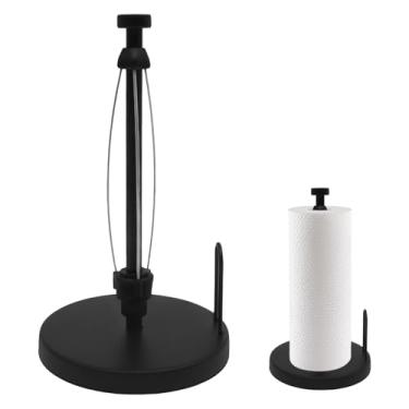 Imagem de Suporte de rolo de cozinha de aço inoxidável com base ponderada suporte de toalha de papel deslizante à prova d'água adequado para sala de jantar em casa (preto)