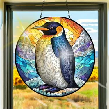 Imagem de Acrílico colorido apanhador de sol, decoração de janela suspensa de pinguim grande, arte de parede de arco-íris, para quarto, varanda, interior e exterior, jardim, enfeites de Natal, decoração 19 x 19