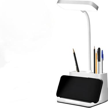 Imagem de Luminária de Mesa LED com Porta Caneta e Suporte para Celular, Base Flexível, 3 Cores, Sem Fio, Branco e Preto