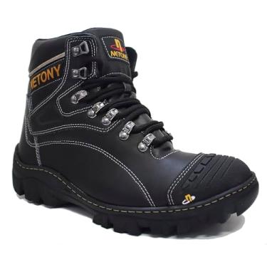 Imagem de Bota Couro com Biqueira PVC Masculina em Couro Legítimo, Cano Alto (Preto Latego, Padrão, BR, Adulto, Numérico, 37)