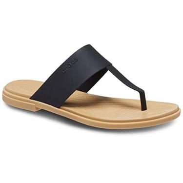 Imagem de Crocs Sandálias femininas Tulum – Cabedal termoplástico, alças elegantes com design de bico e palmilha de EVA, Preto/bronze, 33