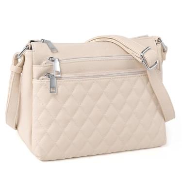Imagem de TANTOMI Bolsas femininas transversais para mulheres bolsas transversais médias bolsas de ombro com vários bolsos com zíper, Branco creme, 27cm (L) x 20cm (W) x 9cm (H), Casual