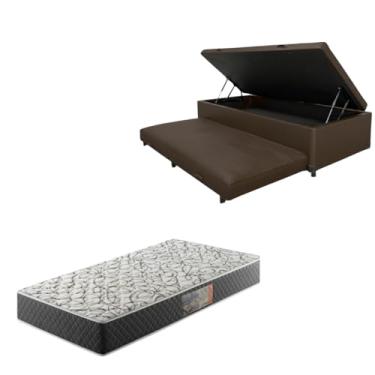 Imagem de Cama Box Baú Solteiro com Auxiliar (Bicama) + Colchão de Espuma D33 20cm | Kit Completo com Cabeceira Botonê Opcional | Diversas Cores (2, CORINO MARROM, SEM CABECEIRA)