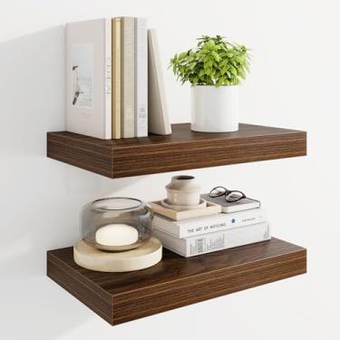 Imagem de Marsmiles Prateleiras flutuantes de 41 cm para parede, prateleiras de madeira com suportes invisíveis, conjunto de 2, prateleira rústica montada na parede para cozinha, banheiro, sala de estar, estudo