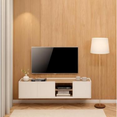 Imagem de Rack Suspenso de Parede 1.55m Cor Branca Para TV e Decoração Design Moderno e Otimização de Espaço