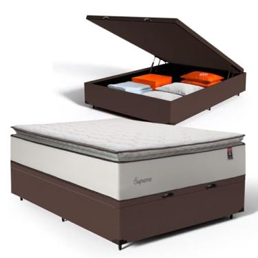 Imagem de Cama Box Baú com Colchão de Molas Ensacadas Pillow Top Supreme Lux (Marrom, Casal)