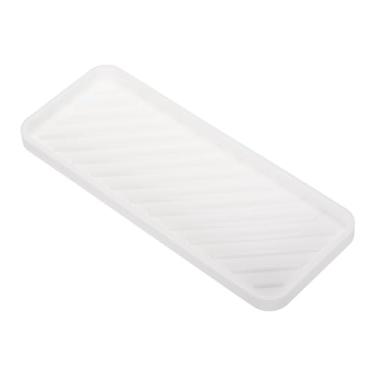 Imagem de Bandeja de silicone para banheiro, 30,5 cm x 12 cm, bandeja organizadora de joias para banheiro, cômoda, pia de cozinha para esponja, esfregão, acessórios de lavagem de louça, branca