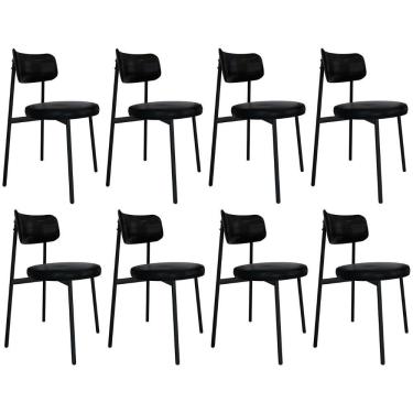 Imagem de Cadeira De Jantar Estofada Kit 8 Nyka M25 Sintético Preto - Mpozenato