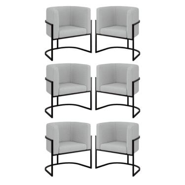 Imagem de Kit 06 Poltronas Lua Sala Decorativa Base Ferro Black Bouclê Cinza