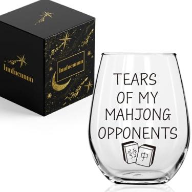 Imagem de Presente engraçado de taça de vinho Mahjong Tears Of My Mahjong Opponents, humor sarcástico motivacional inspirador presentes de aniversário para jogadores de jogos amigos amigos besties pai mãe irmã