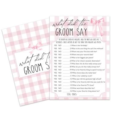 Imagem de FTRZX Blush Pink Bow Theme Bridal Shower Game, What Did The Groom Say, Wedding Shower Supplies, 25 Cards Per Set, a08