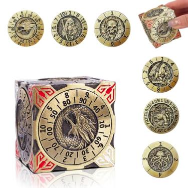 Imagem de KDSPAROS 7 in 1 Spinner DND Dice Set, Metal Roulette DND Dice with 3D Relief for Dungeons and Dragons, Premium Unique Dice Spinner for DM & Tabletop Games RPG Players (Ancient Bronze)
