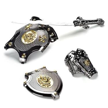 Imagem de FTingLAND Kids Knight Costume with Armor Set - Medieval Crusader Role Play Costume for Boys 3-5, Plastic Armor Suit with Sword, Shield,Vambrace,Dragon Design Dress Up Cosplay