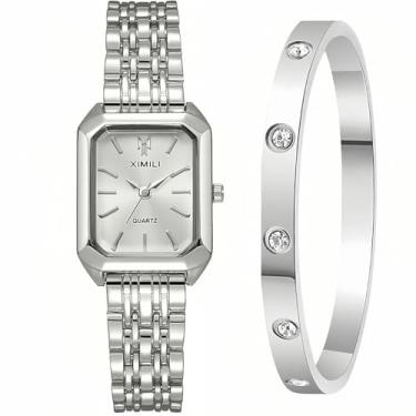 Imagem de Kchss Relógios femininos de pulso, pulseira de aço, relógio feminino casual, Ac. Branco prateado