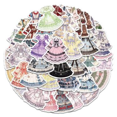Imagem de Pacote de adesivos: vestido Lolita, roupa moderna, vinil, 50 unidades