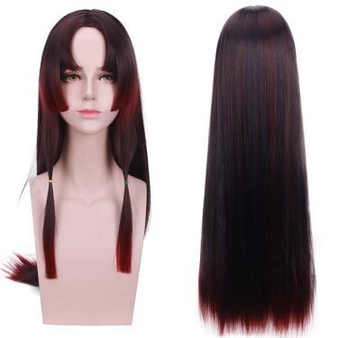 Imagem de Peruca de cosplay de anime genérica de 100 cm de comprimento reta, preta a vermelha