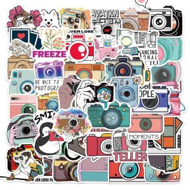 Imagem de Pacote de adesivos com tema de câmera retrô, fotografia vintage, 50 un