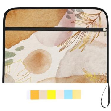 Imagem de WEBEEDY Pasta expansível de folhas de aquarela, 13 bolsos, organizador de arquivos de pasta sanfonada com 12 etiquetas coloridas e zíper, organizador portátil de documentos de viagem para papel de