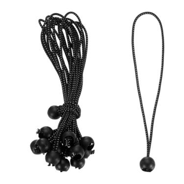 Imagem de PATIKIL Cordão elástico de 25,4 cm, 30 peças de cordas elásticas com esferas, lona para dossel para acampamento ao ar livre, postes de barraca de abrigo de carga, preto e branco