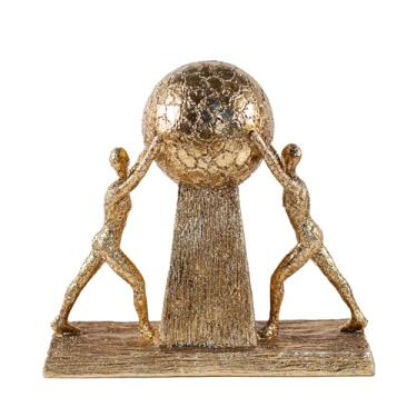 Imagem de Hebdids Escultura decorativa de troféu de globo dourado com figuras, 25 x 27 x 10 cm, exibição de arte moderna