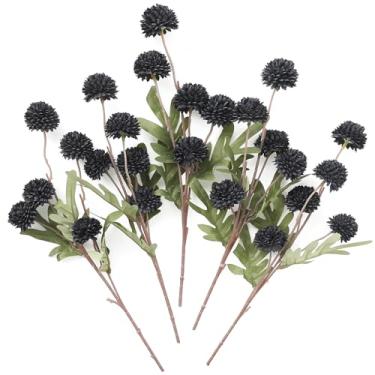 Imagem de Floroom 5 peças de flores artificiais pretas de seda sintética, mini crisântemos falsos a granel com hastes para centros de mesa de casamento, arranjos florais, enchimentos de vasos, decorações de